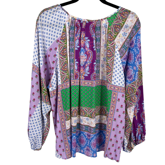 Farmer's Market Paisley Patchwork Print Peasant Shirt Plus Size 1X Purple Green - Picture 3 of 6